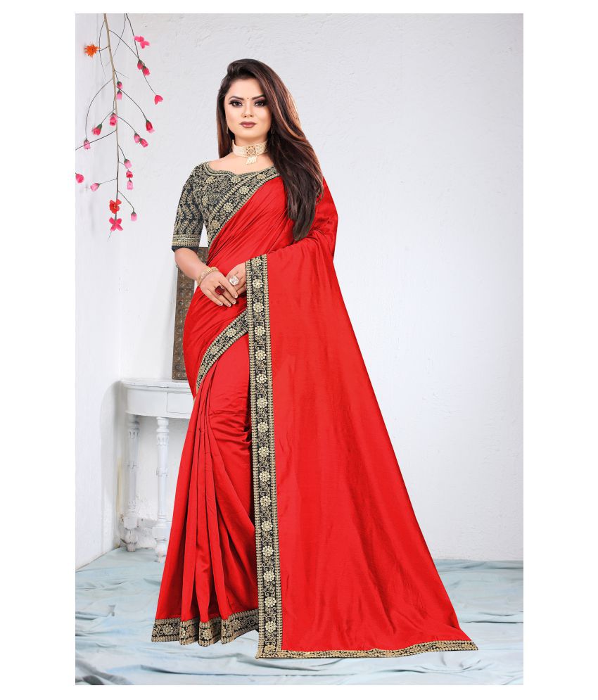     			Anjaneya Sarees Red Vichitra Silk Saree