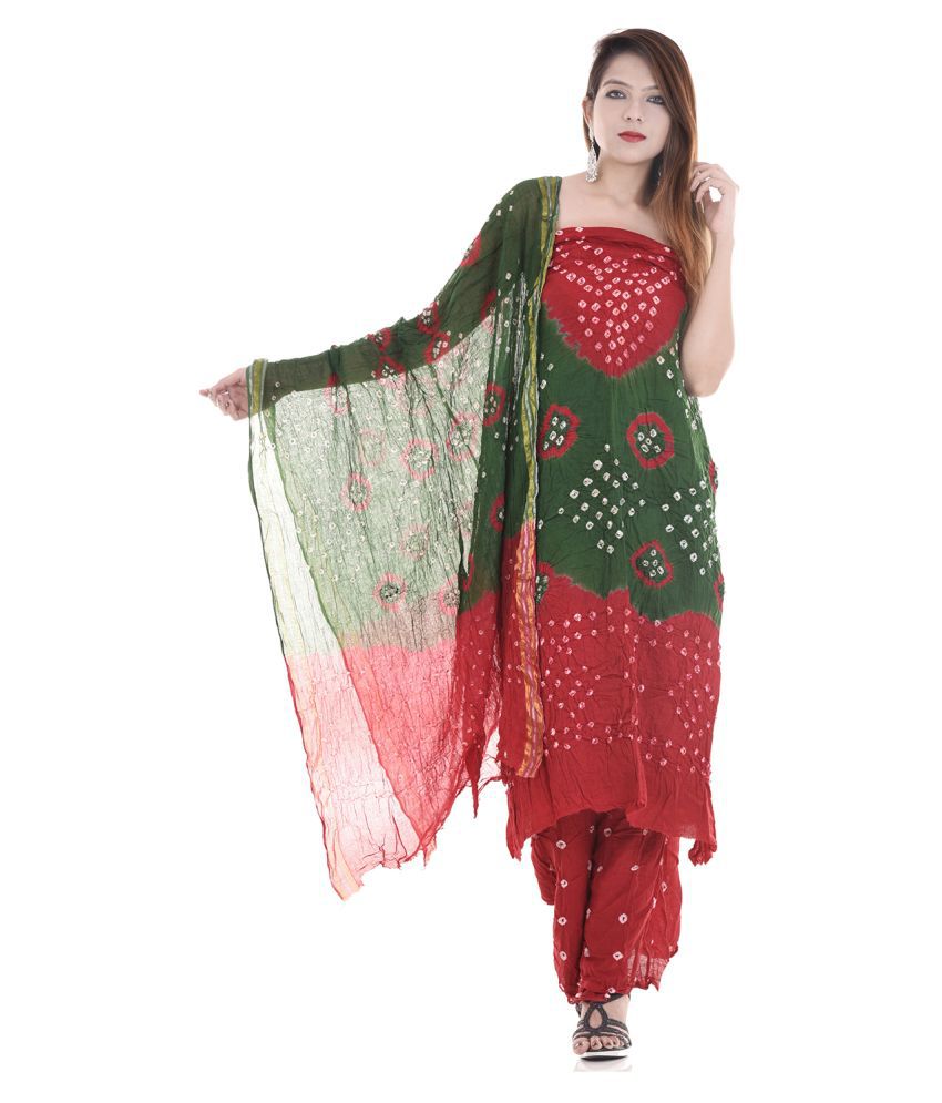     			Raj Red,Green Cotton Unstitched Dress Material