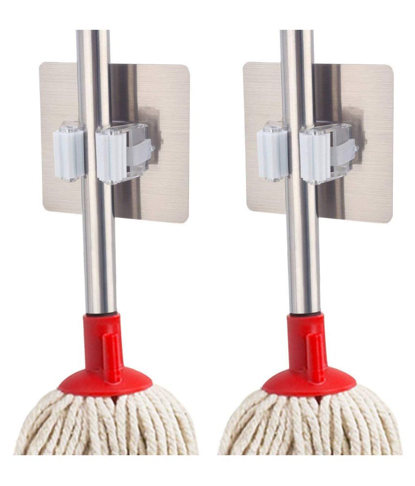     			Magic Sticker Series Self Adhesive Multifunction Wall Mounted Mop Broom Holder for Your Home, Kitchen and Wardrobe (Pack of 2)