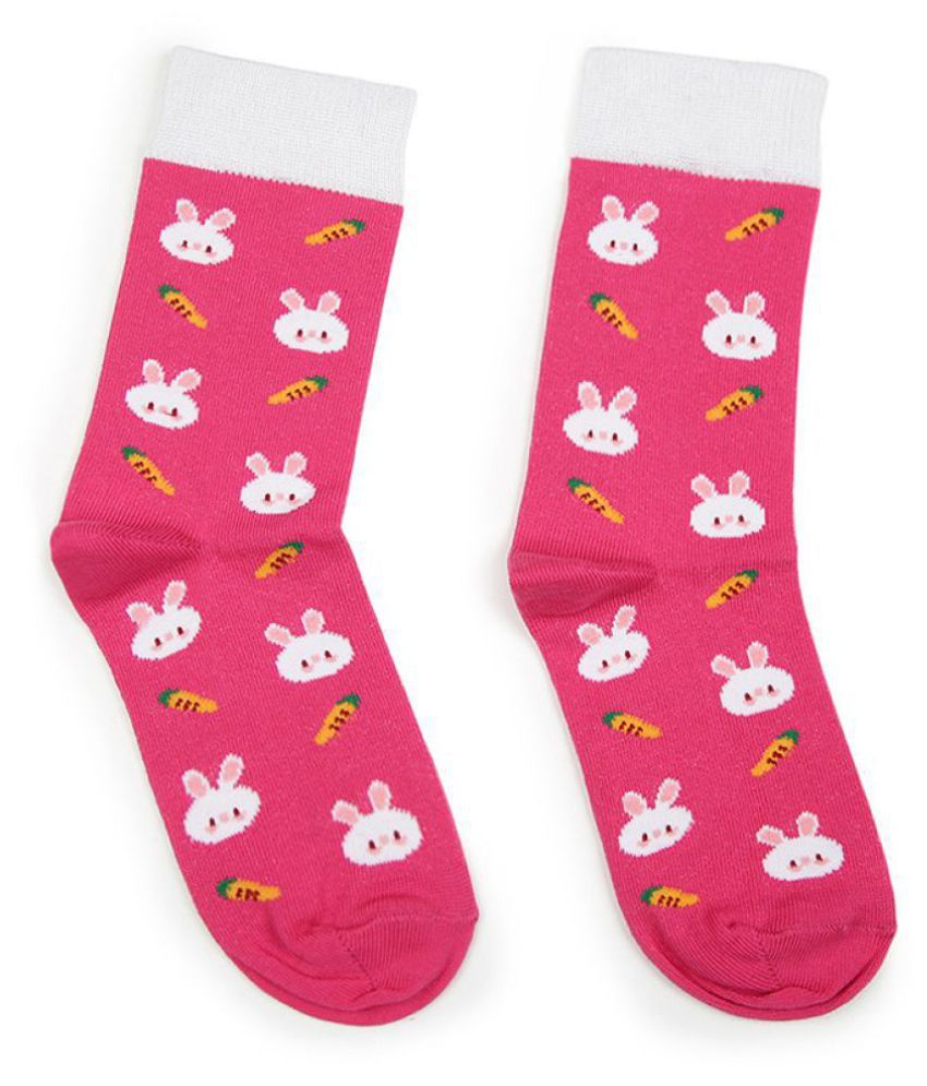Soxytoes Bunny Cotton Crew Length Pink Kids Socks-Age (8-12 Years)