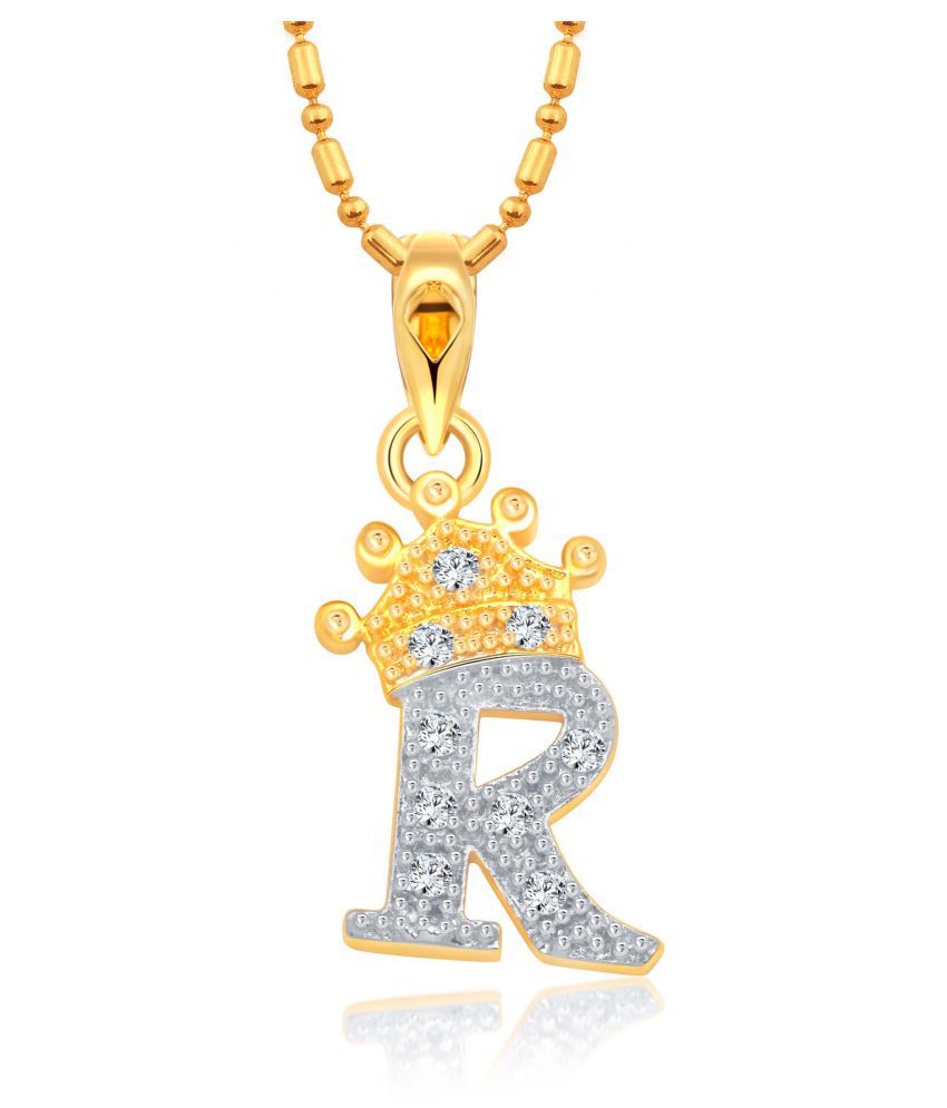     			Vighnaharta Royal Crown 'R' Letter CZ Gold and Rhodium Plated Alloy Pendant for Men and Women -[VFJ1285PG]