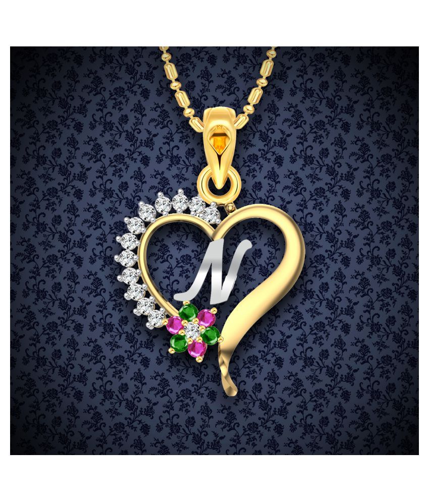     			Vighnaharta Valentine Gift Traditional Flower Heart Initial N Letter CZ Gold and Rhodium Plated Alloy Pendant for Women and Girls-[VFJ2106PG]