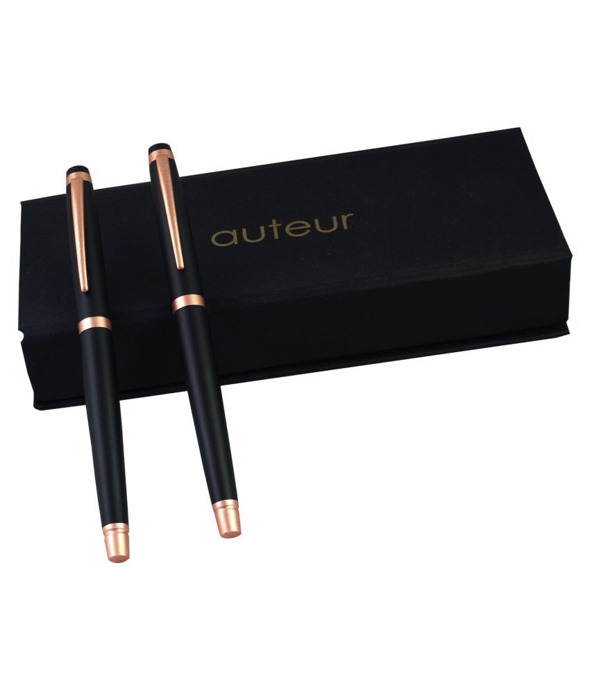     			Auteur Click Black Body Rose Gold Trims Fountain Ink Pen & Roller Ball Pen Set Of 2