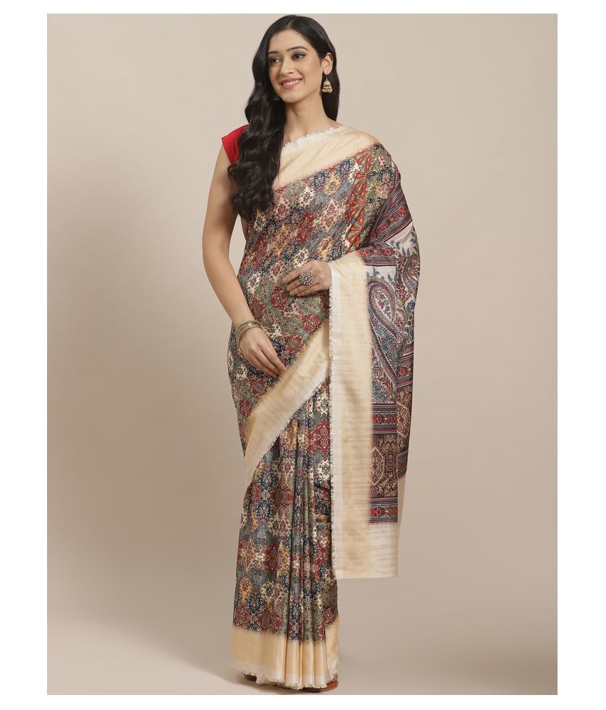     			Aarrah Brown Silk Blend Saree