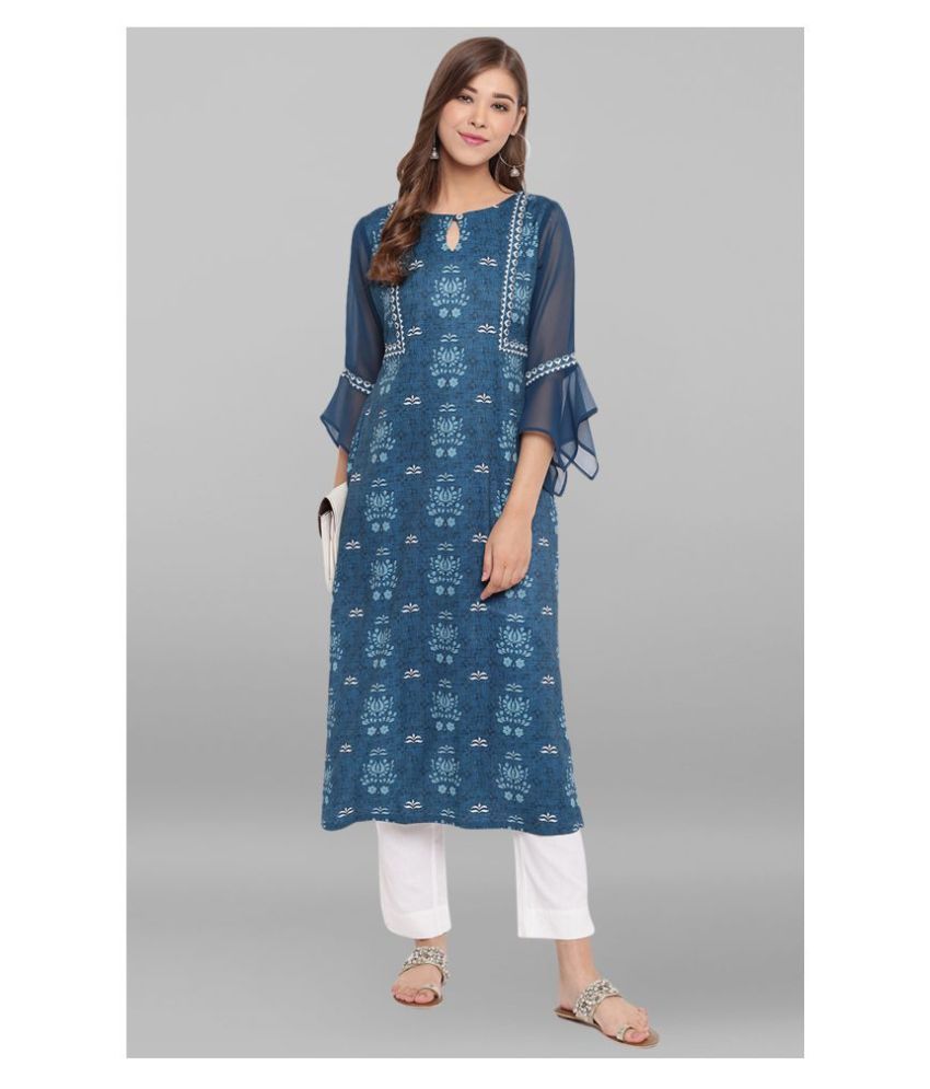     			Janasya - Blue Crepe Women's Straight Kurti ( Pack of 1 )