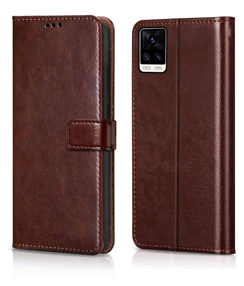     			Vivo V20 Pro Flip Cover by NBOX - Brown Viewing Stand and pocket