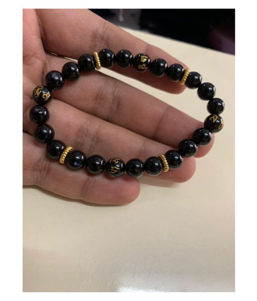     			8mm Black Tourmaline With Om Mani Natural Agate Stone Bracelet