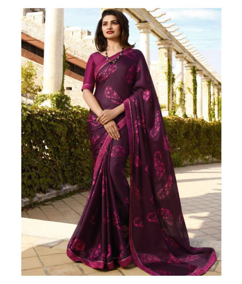     			Gazal Fashions - Purple Georgette Saree With Blouse Piece (Pack of 1)