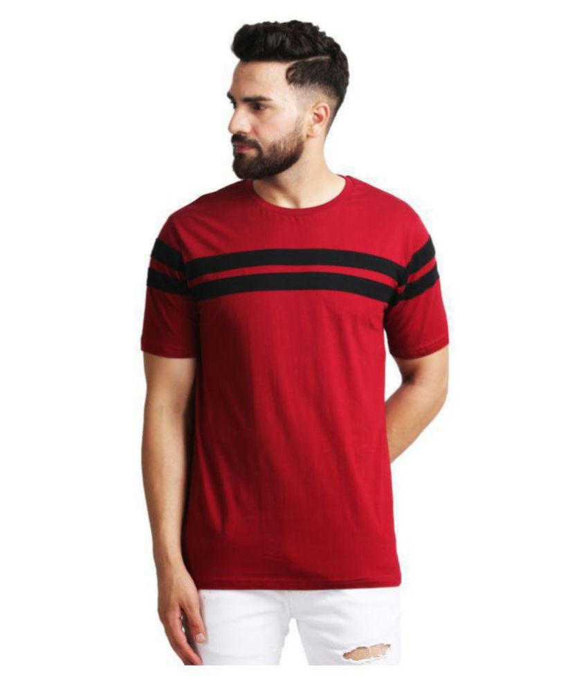     			Leotude Cotton Maroon Striper T-Shirt