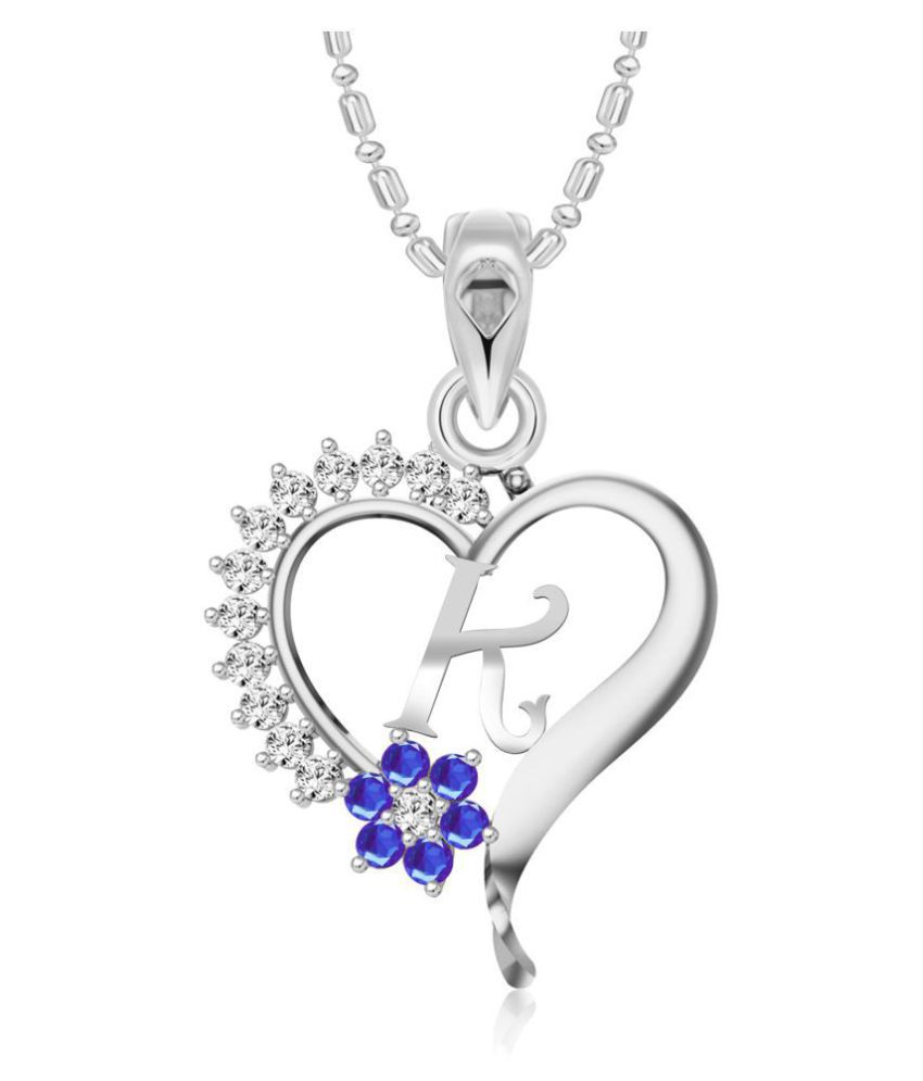     			Vighnaharta Valentine gift's Blue Flower Heart Initial LetterK Alphabet CZ Rhodium Plated Alloy Pendant for Women and Girls-[VFJ1251PR]
