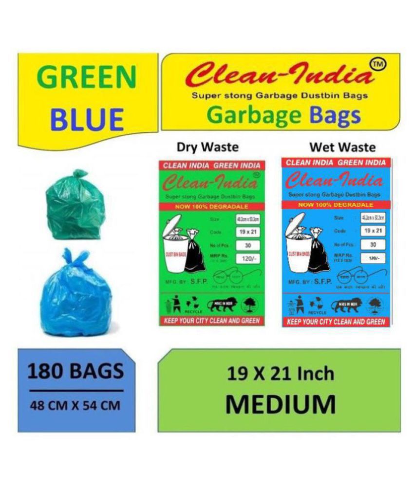     			Clean India C-I - 6 Packs Medium Disposable Garbage Bags for Wet and Dry Waste (90 Pcs Blue and 90 pcs Green) -3 Packs Each
