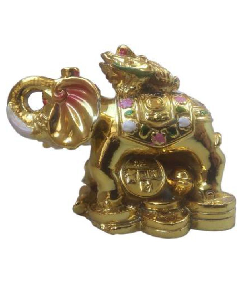     			KESAR ZEMS FengShui Polyresin Elephant with Little Frog For Wisdom And Good Luck/ Showpiece (6 x 7 x 9 CM, Golden)