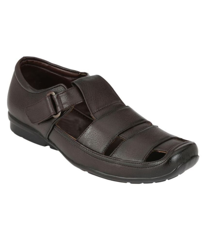     			Leeport Brown Faux Leather Sandals