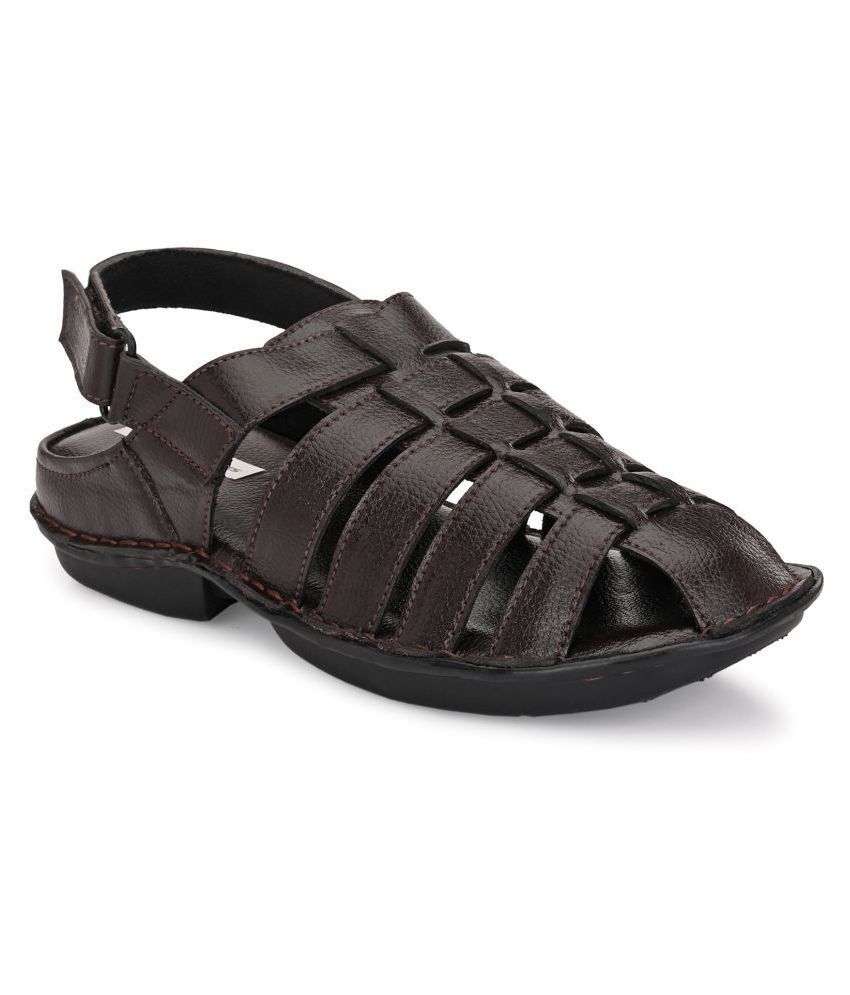 bucik men brown synthetic slip on leather sandals