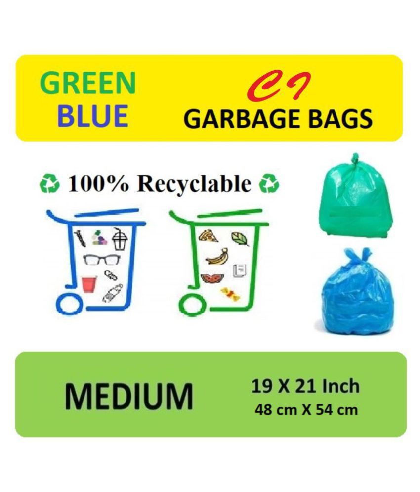     			C-I Green And Blue Garbage Bags - 2 packs (60 Pcs) - 1 packs of 30 Pcs (Green for wet waste) + 1 packs of 30 Pcs (Blue for dry waste) - 60 pcs - 19X21 Green and Blue Medium Disposable Garbage Trash Waste Dustbin Kitchen Bags & Covers