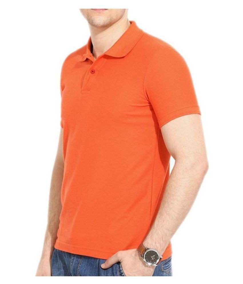 FASHION365 Cotton Blend Orange Plain Polo T Shirt - Buy FASHION365 ...