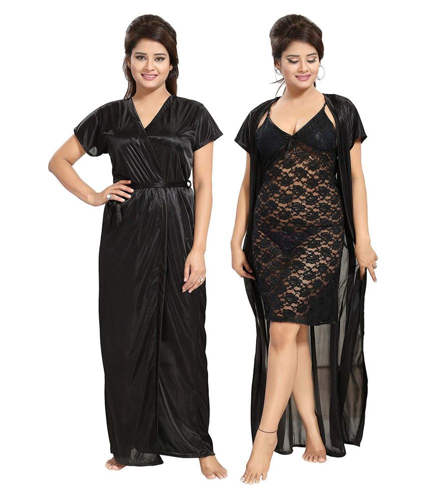     			Raj Satin Nighty & Night Gowns - Black