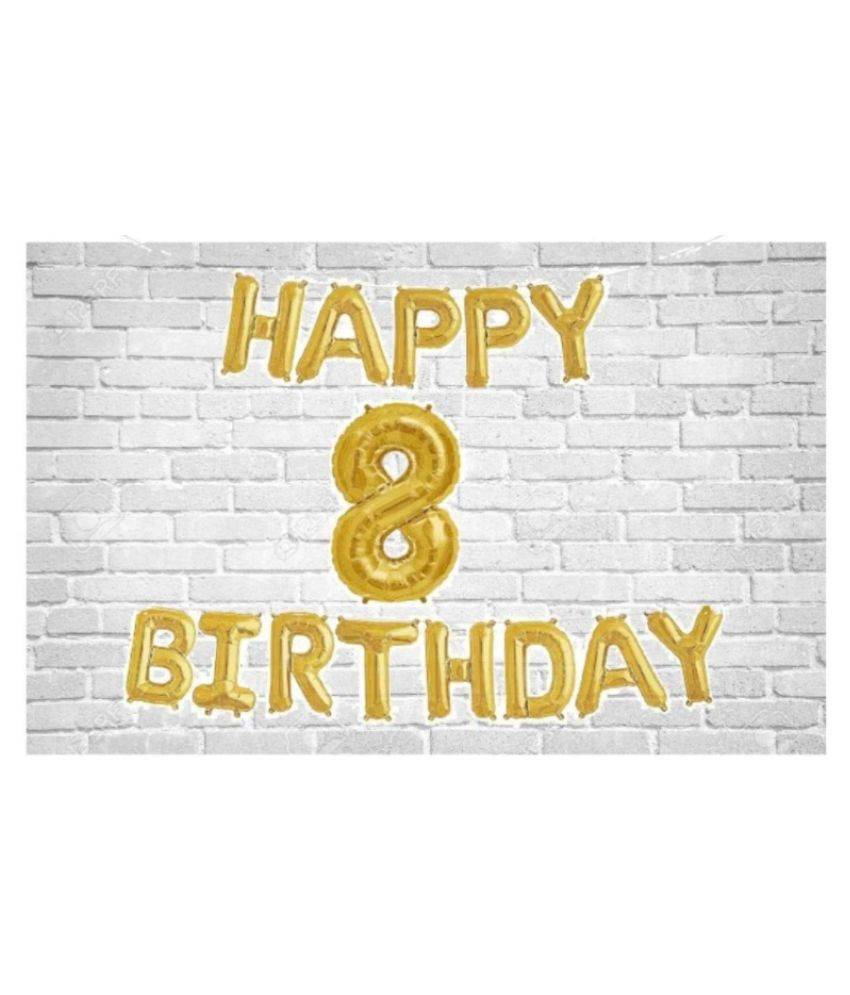     			Happy Birthday (Golden) with Numeric no. 8 (Pack of 14)