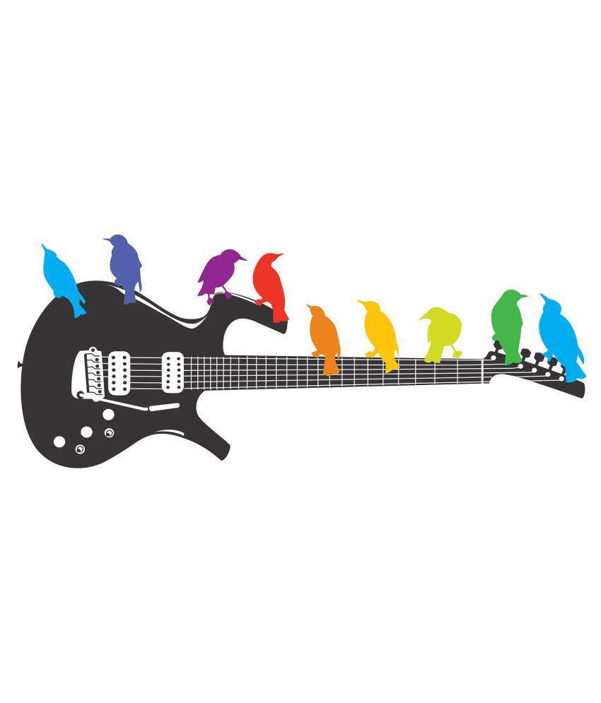     			Wallzone Birds with Guitar Sticker ( 100 x 50 cms )