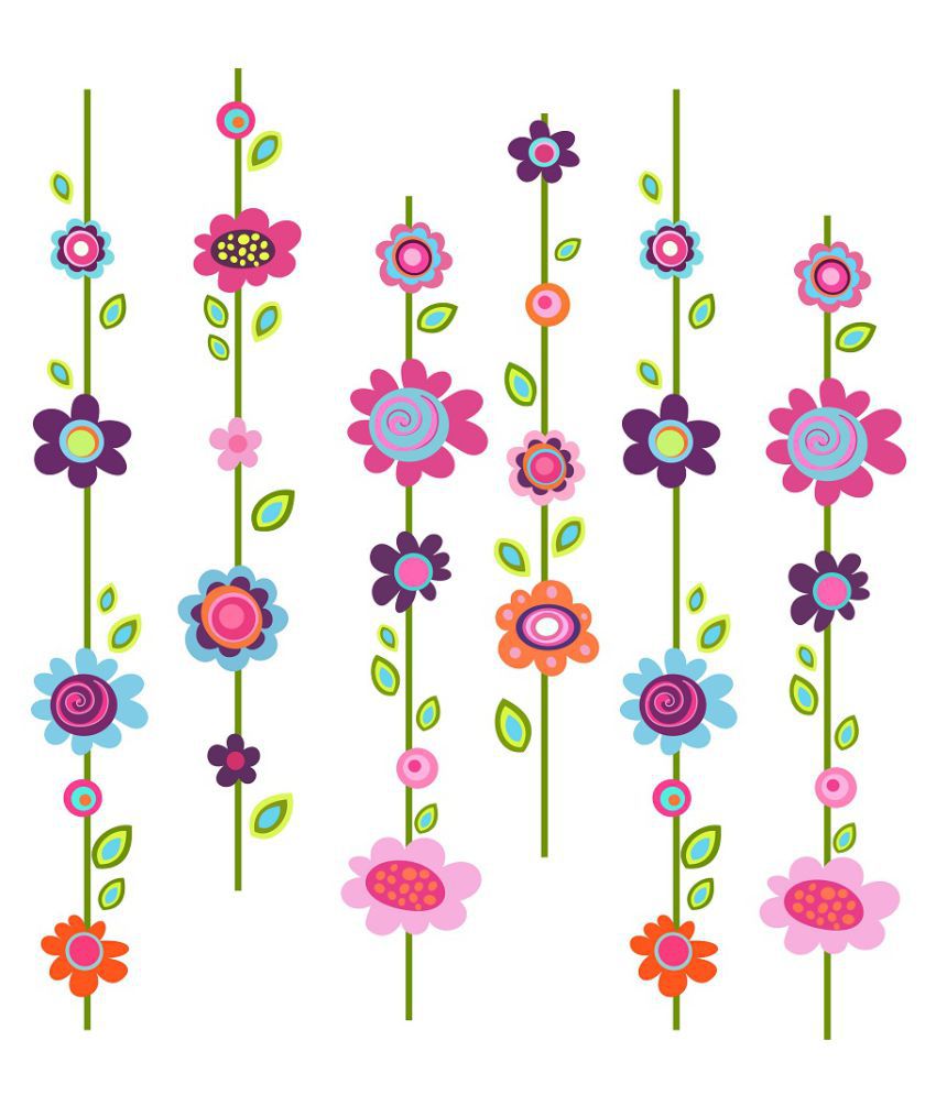     			Wallzone Colorful Flowers Sticker ( 40 x 40 cms )