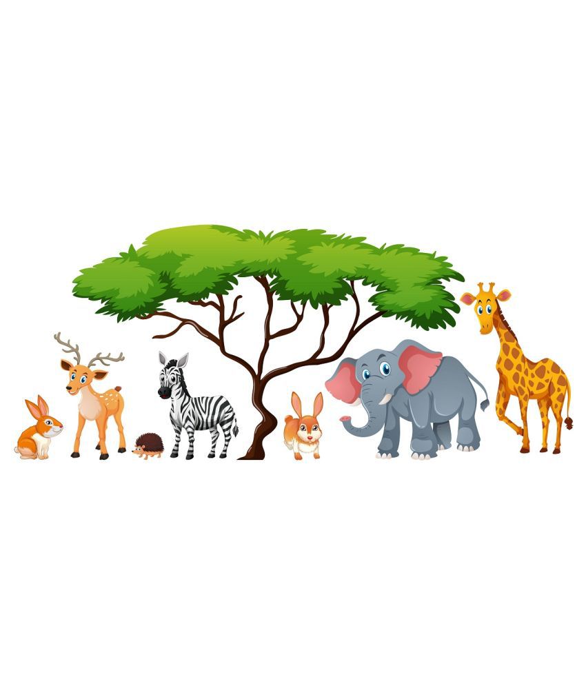     			Wallzone Jungle Animals Sticker ( 130 x 50 cms )