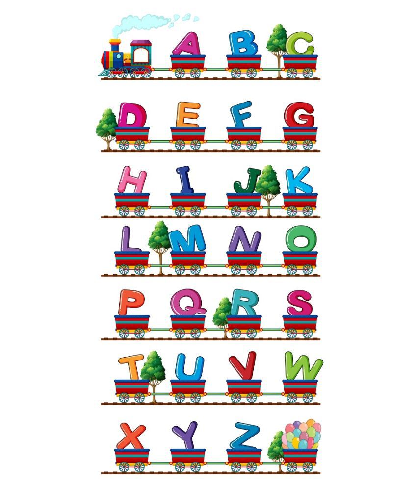     			Wallzone Kids ABC Alphabets Trains Sticker ( 50 x 100 cms )