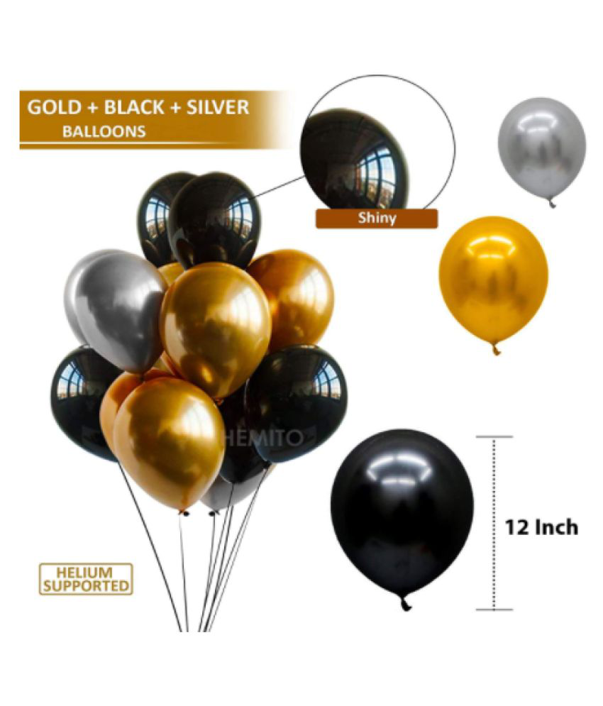     			Blooms Vibrant Colous Combo Pack of 60 Balloons - Black, Silver & Golden Balloons Combo