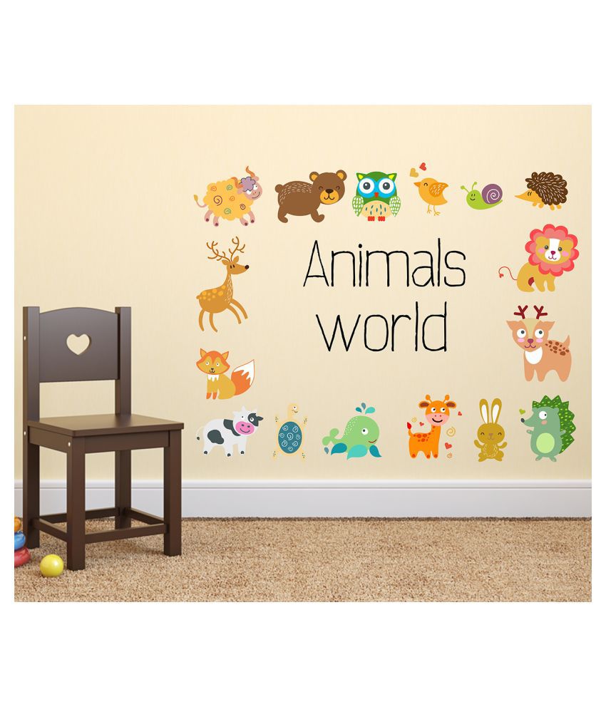     			Wallzone Animals World Sticker ( 70 x 75 cms )