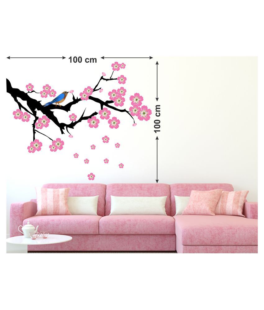     			Wallzone Pink Flowers Sticker ( 70 x 75 cms )