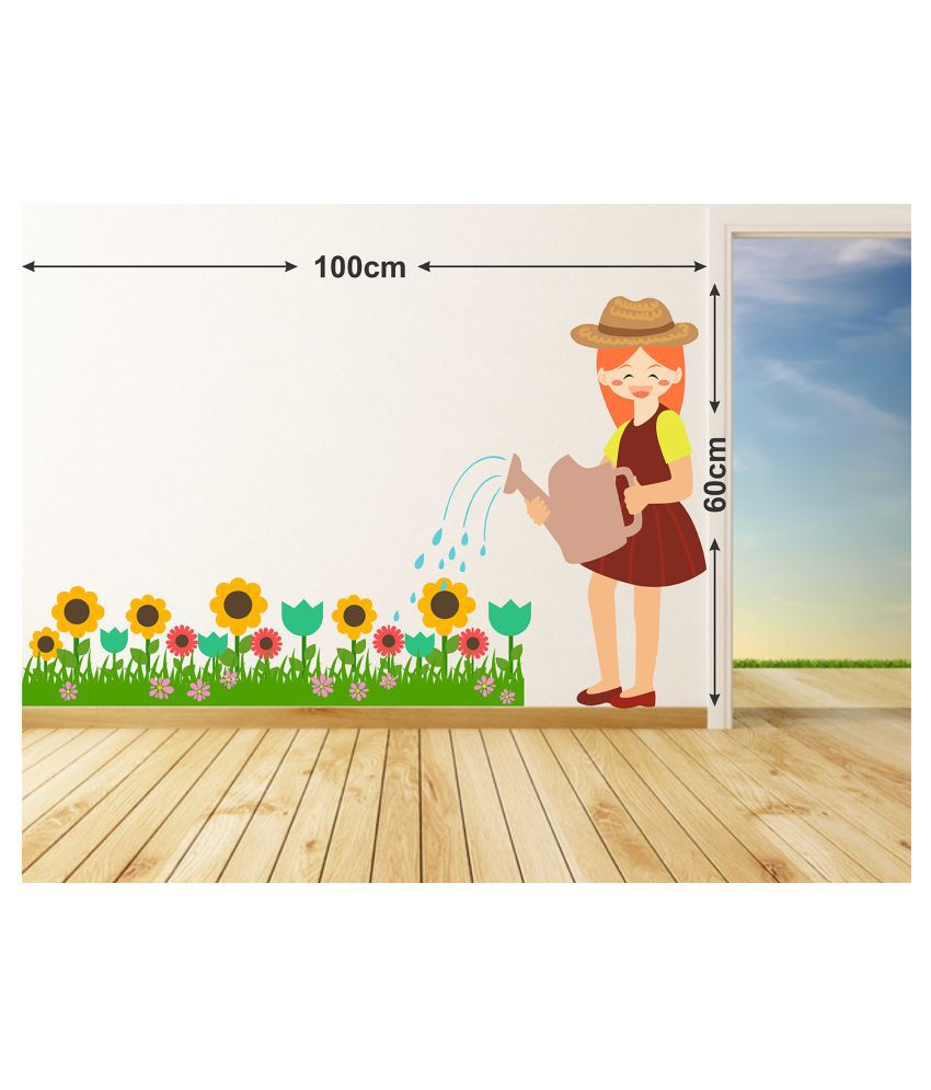    			Wallzone Watering Plants Sticker ( 70 x 75 cms )