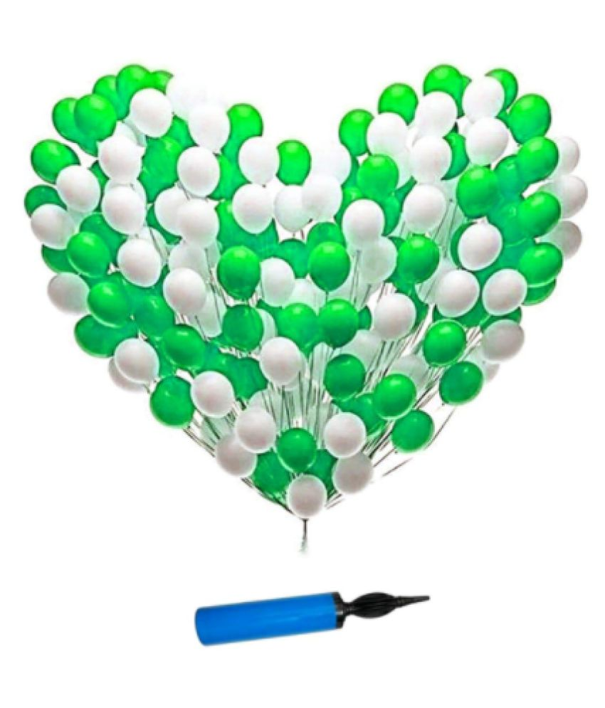 Blooms Mall Latex Metallic Ballon ( Green + white) with Balloon Pump ...