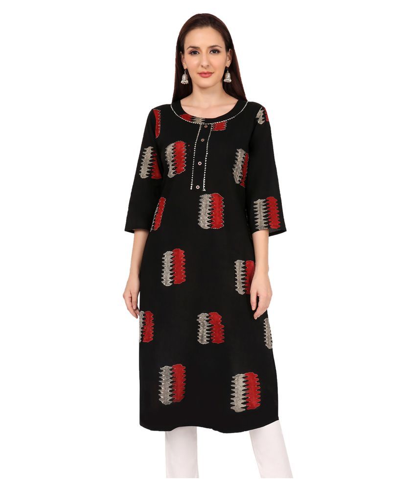     			Jevi Prints Black Cotton Straight Kurti