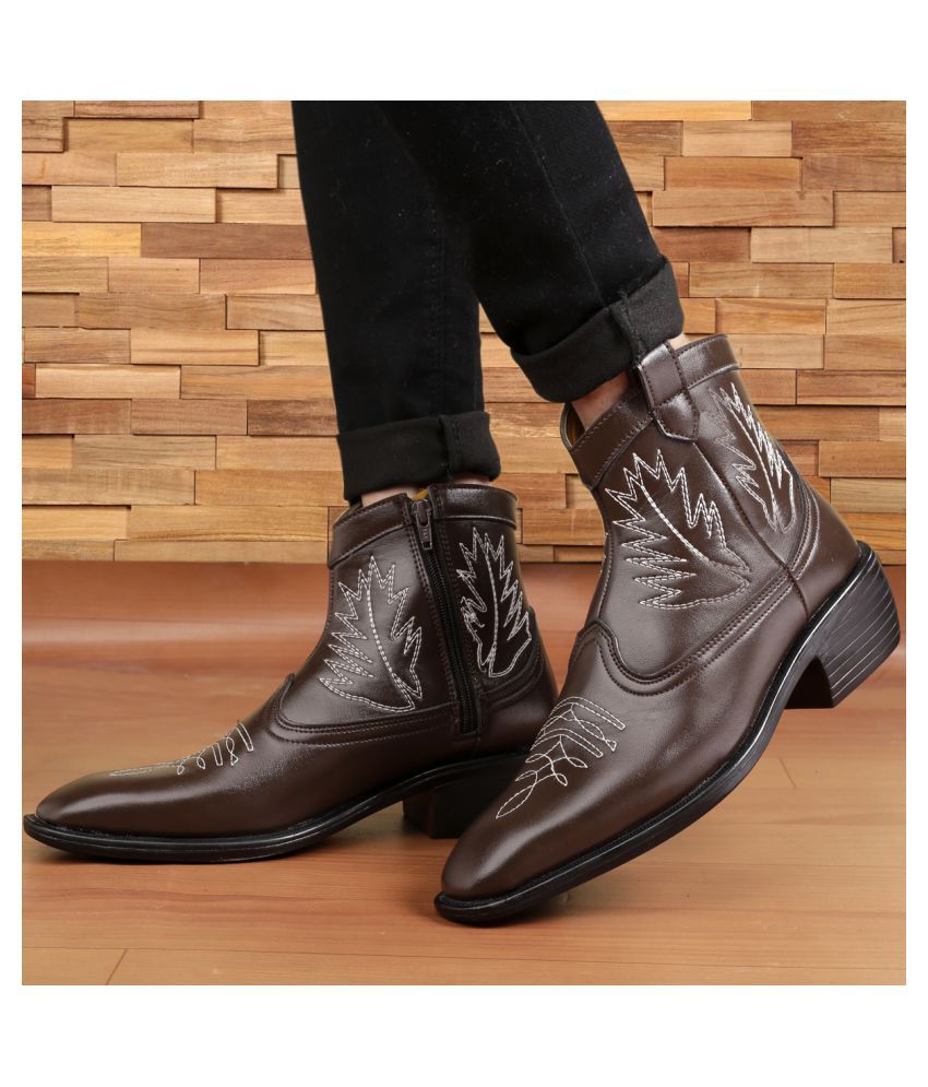     			YUVRATO BAXI Brown Cowboy boot