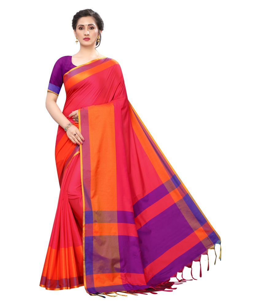     			NightBlue Orange Cotton Silk Saree