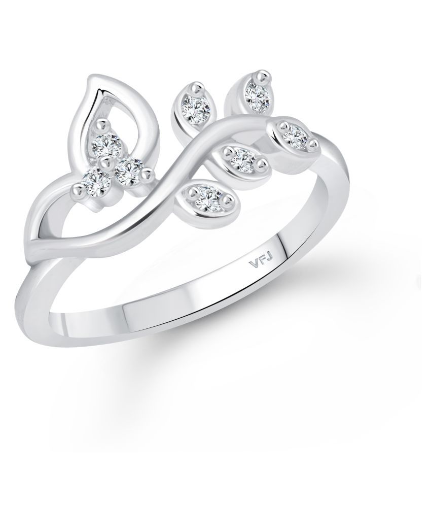     			Vighnaharta  Pressing Leaf (CZ) Rhodium Plated  Ring - (  VFJ1579FRR7 )