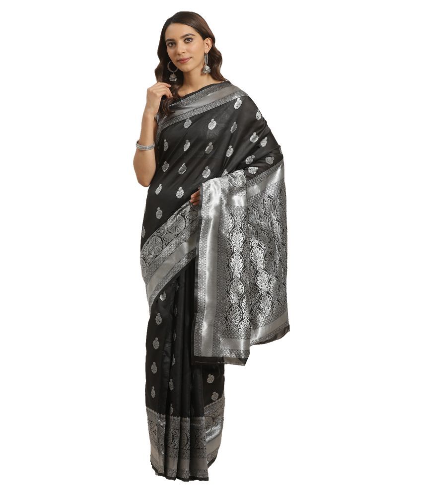     			Aarrah Black Silk Blends Saree