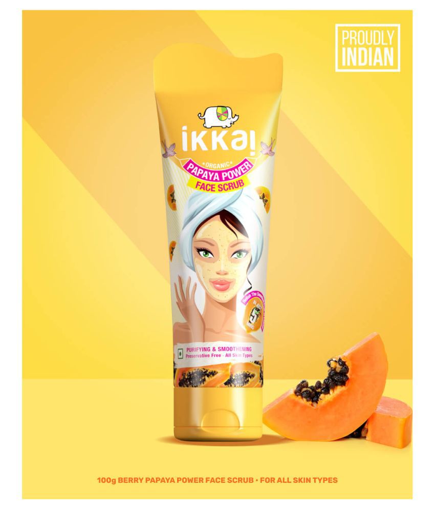 IKKAI Organic Papaya Power Face Scrub | Papaya Enzymes & Seeds | Vitamin E | Chemical Free | All Skin Types | 100g