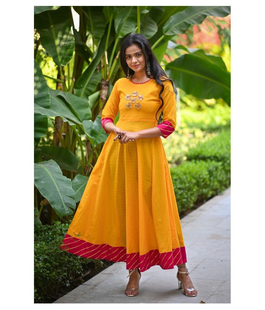 yellow colour anarkali kurti