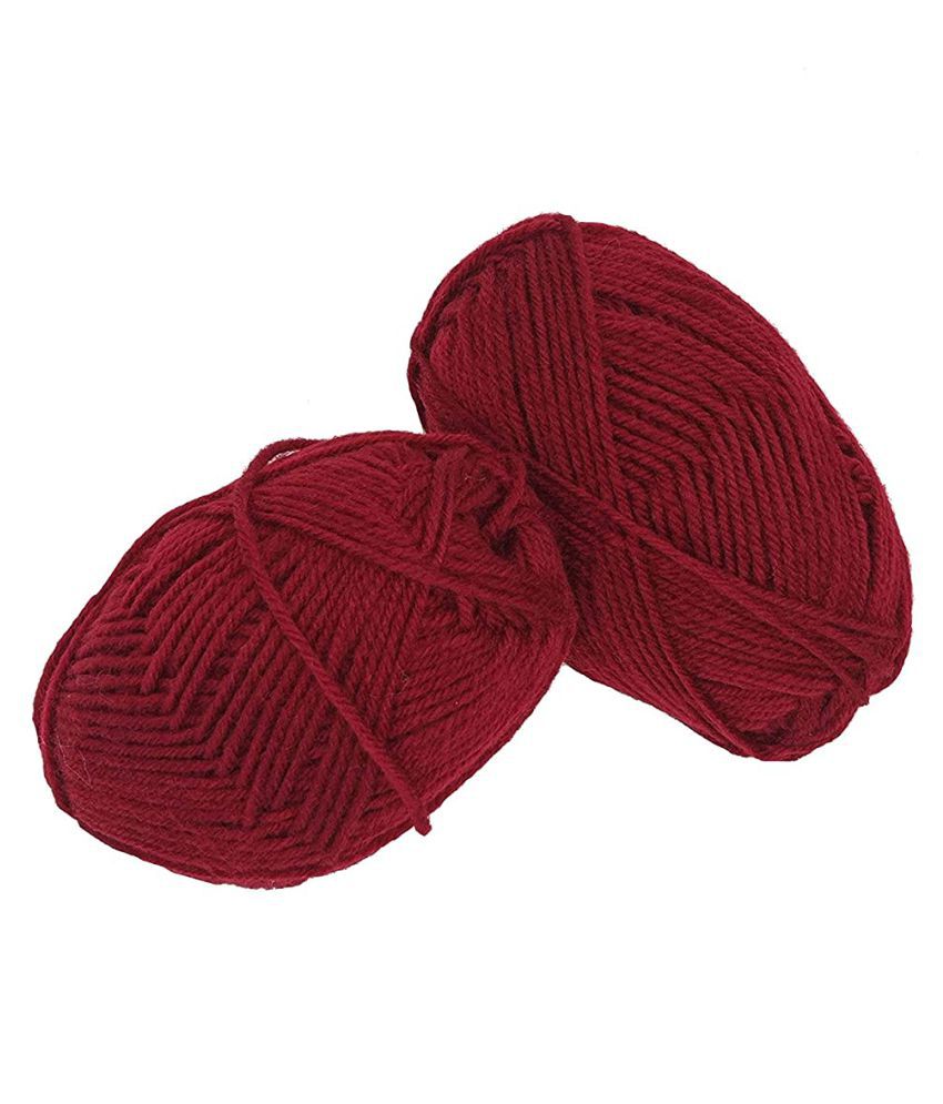     			PRANSUNITA 4 ply Soft Acrylic Knitting Wool Yarn, Used in Hand Knitting, Art Craft, and Crochet, Pack of 2 Rolls ( 50 GMS /90 MTS ) Color - Wine