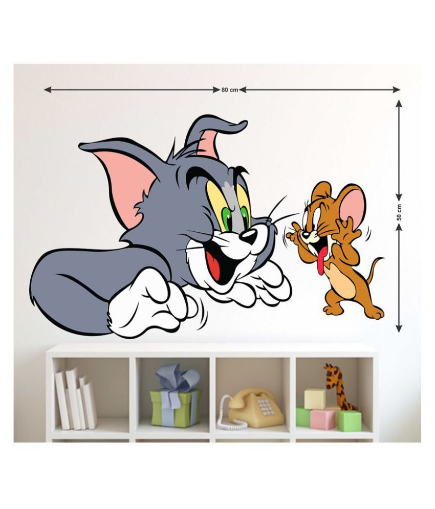     			Wallzone Tom and Jerry 3D Sticker ( 70 x 75 cms )