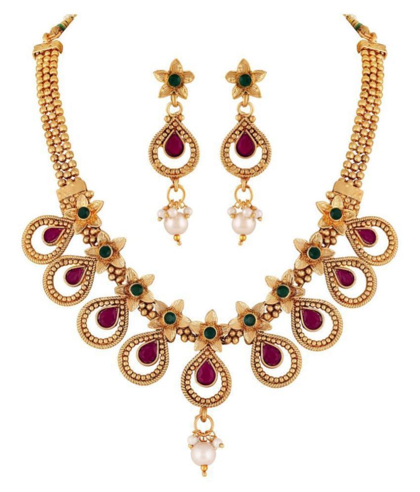     			Asmitta Jewellery Zinc Golden Traditional Necklaces Set Contemporary