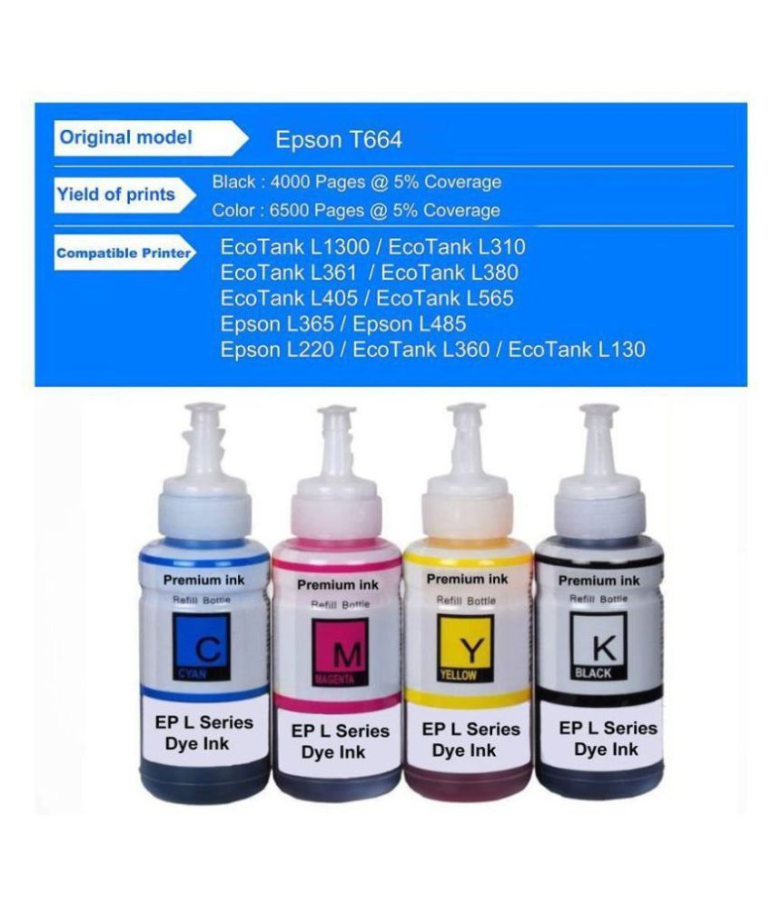 Bluebox Na Multicolor Pack Of 4 Ink Bottle For Refill Ink For Epson L130l210l220l350l360 9969