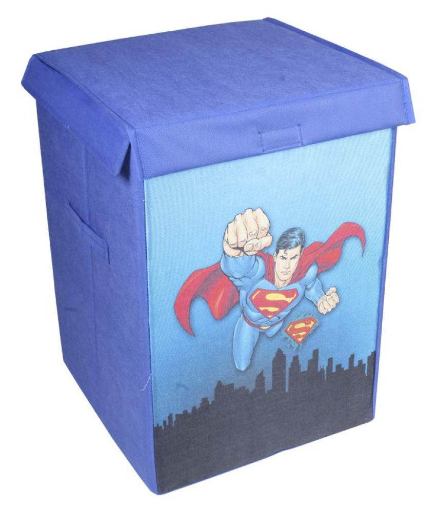     			SuperMan Folding Laundry Basket for Clothes with Lid & Handle, Toys Organiser, 75 Litre, Blue…