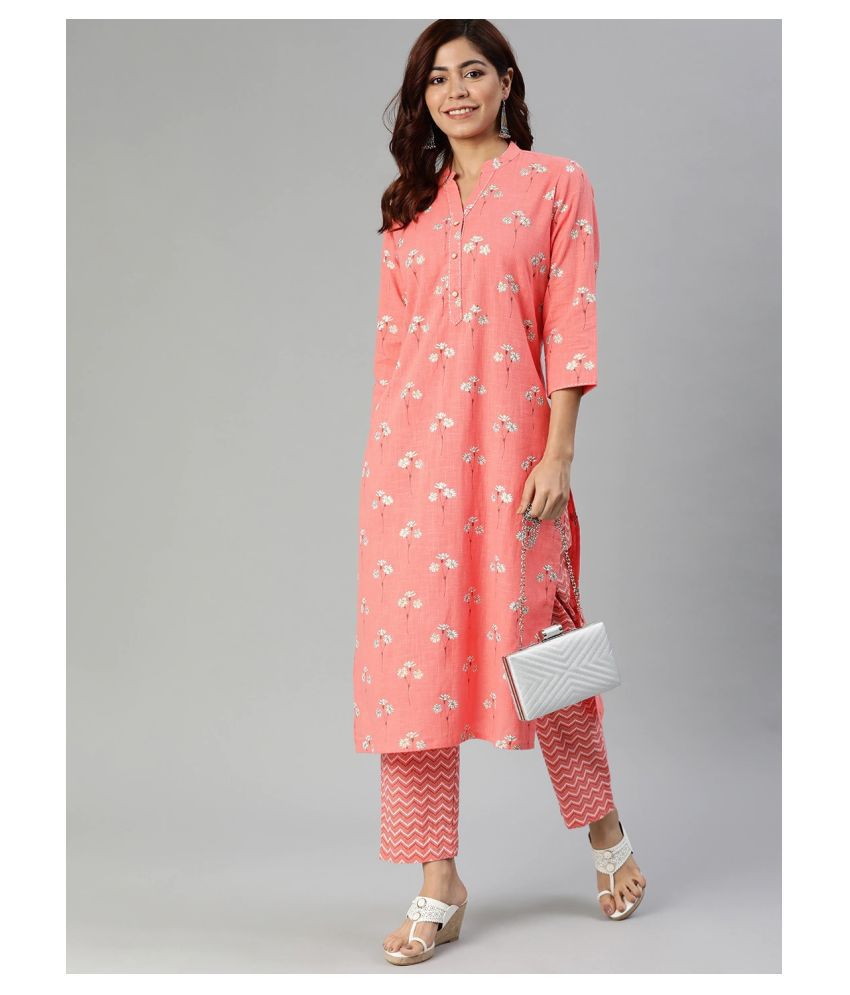     			Divena - Peach Straight Cotton Women's Stitched Salwar Suit ( Pack of 1 )