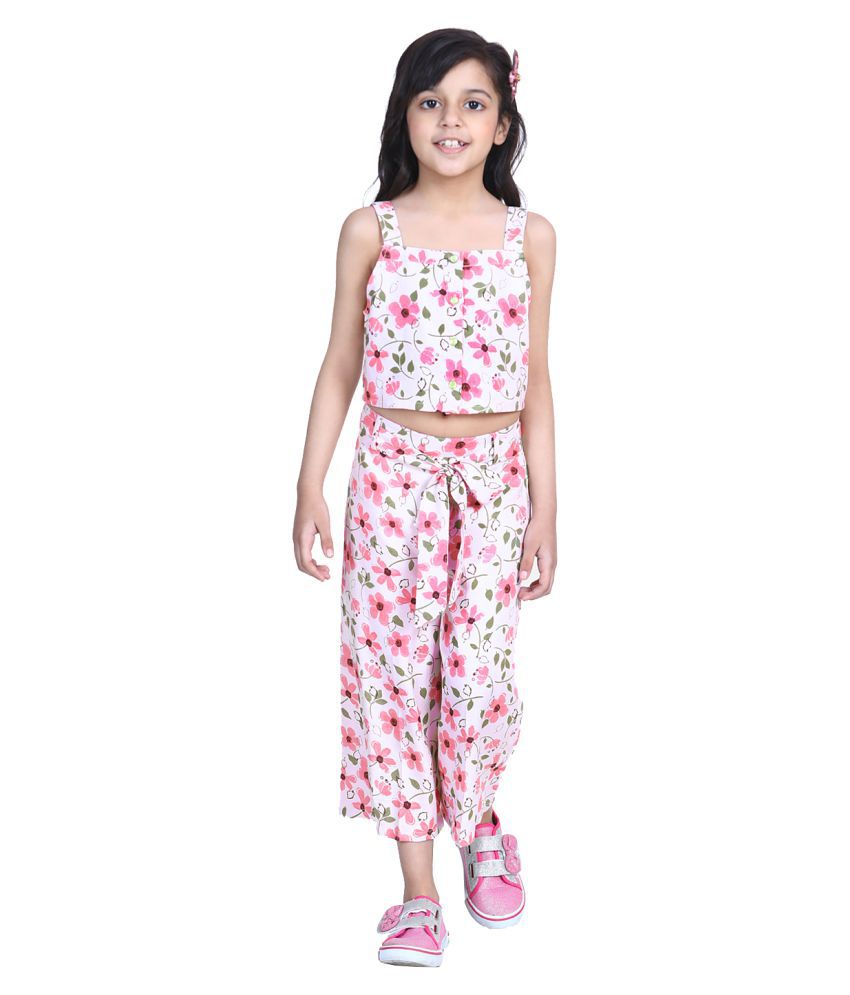     			Naughty Ninos Girls Off-White Floral Printed Top with Palazzos