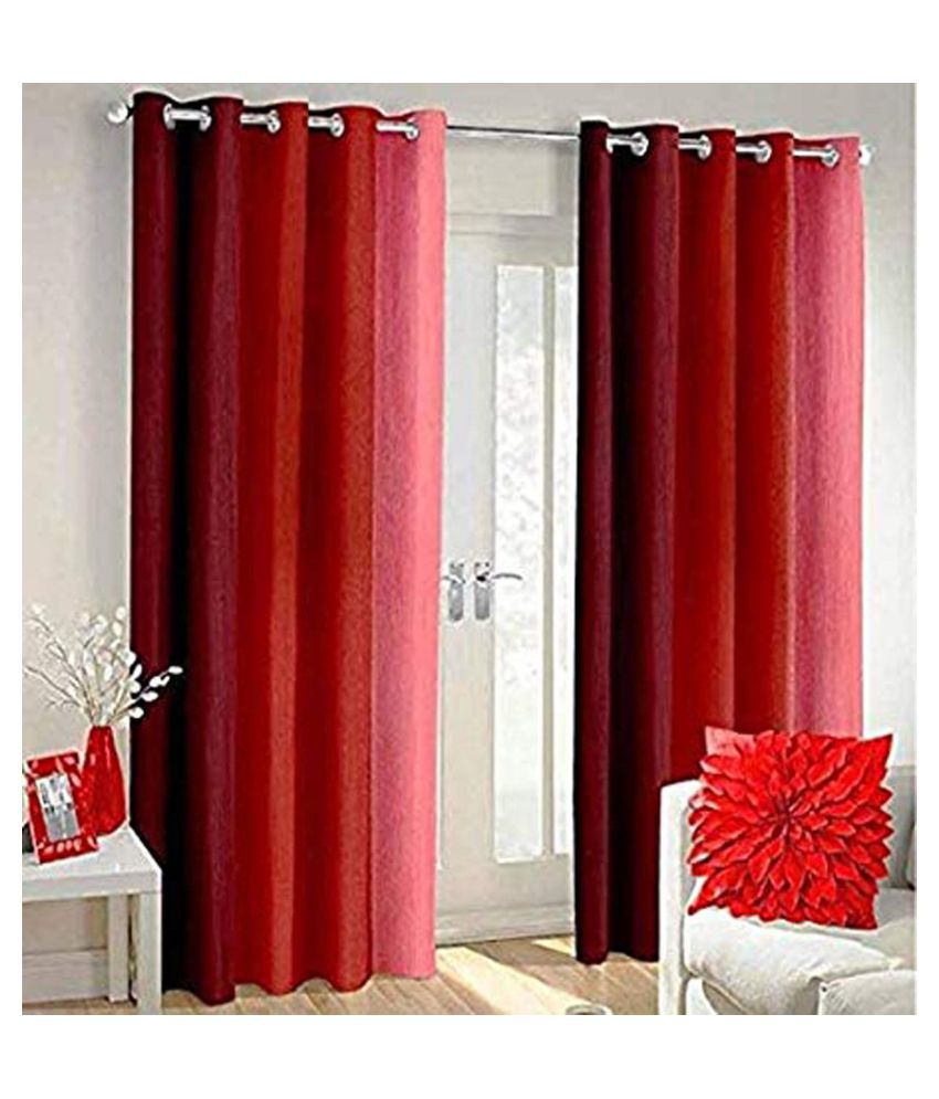     			Koli collections Set of 2 Door Semi-Transparent Eyelet Polyester Curtains Red