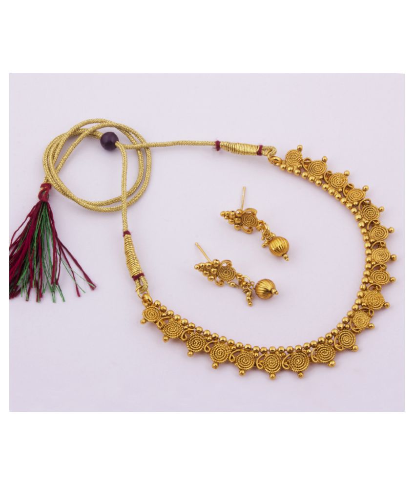     			Piah Brass Golden Traditional Necklaces Set Choker