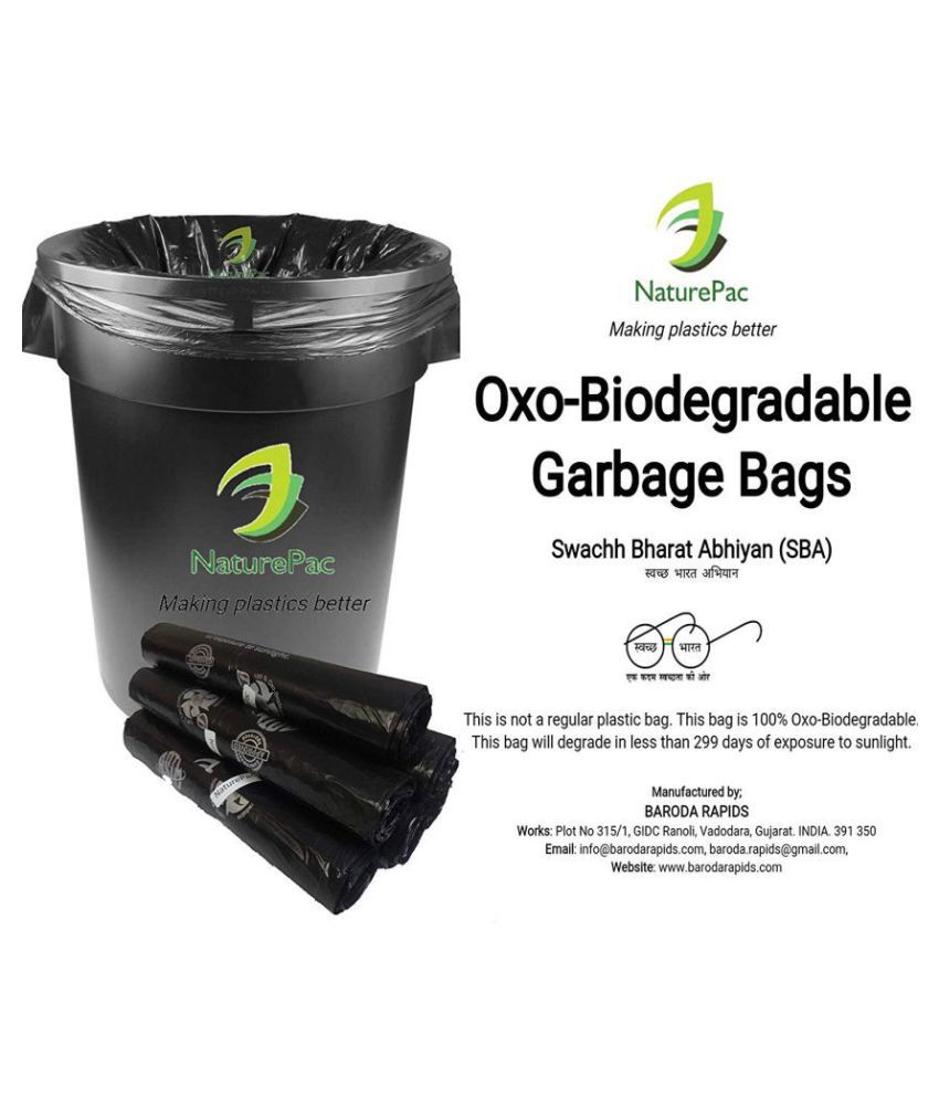     			Naturepac Garbage Bags Biodegradable Premium Black Medium Size 48 Cm X 56 Cm / 19x22 Inches, (90 Bags)