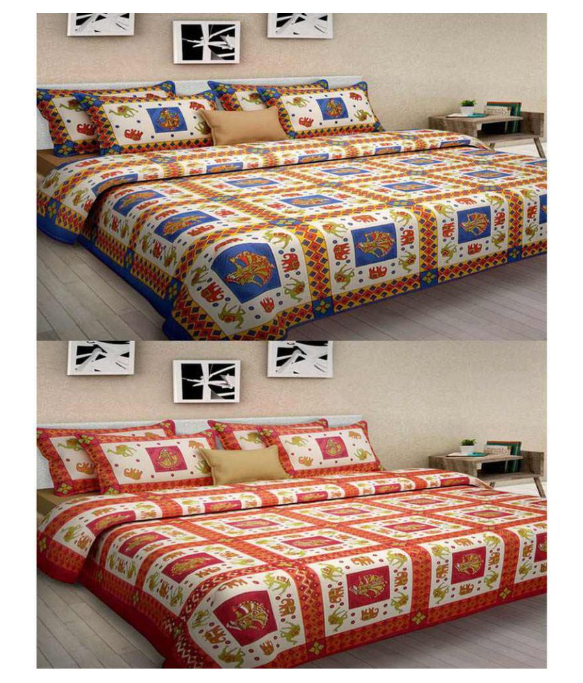     			Uniqchoice Cotton 2 Double Bedsheets with 4 Pillow Covers ( 240 cm x 215 cm )