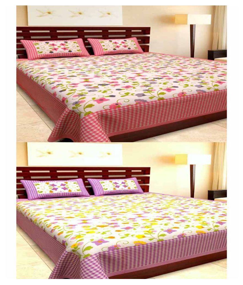     			Uniqchoice Cotton 2 Double Bedsheets with 4 Pillow Covers ( 240 cm x 215 cm )